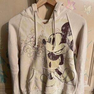 Disney Women's Mickey Mouse Cream Zippered Hoodie Size M